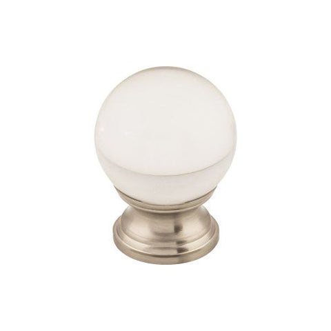 Clarity Clear Glass Round Knob 1 3/16 Inch - Brushed Satin Nic