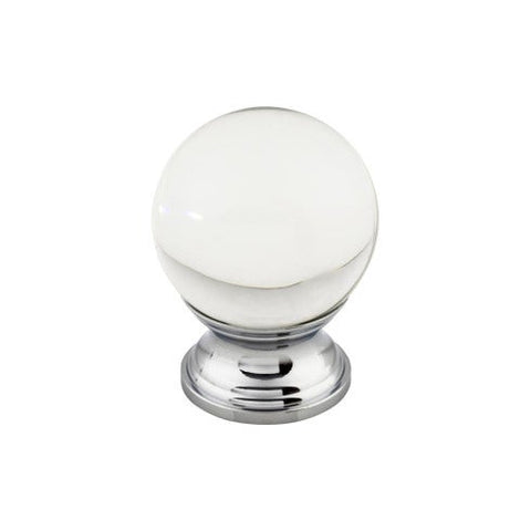 Clarity Clear Glass Round Knob 1 3/16 Inch - Polished Chrome B