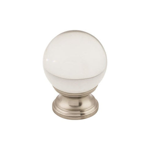 Clarity Clear Glass Round Knob 1 3/8 Inch - Brushed Satin Nick